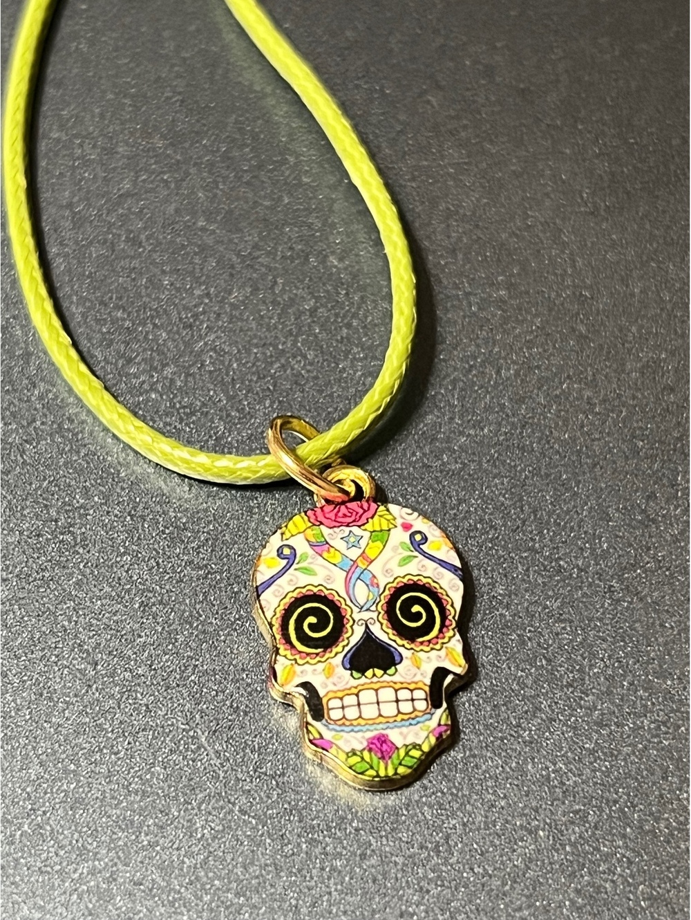 Vibrant Yellow Sugar Skull Necklace - Day of the Dead Vibes!